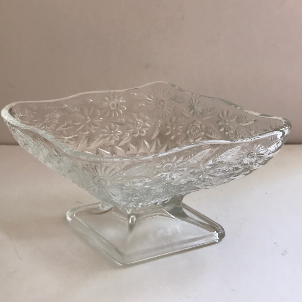 Vintage pressed glass footed candy dish